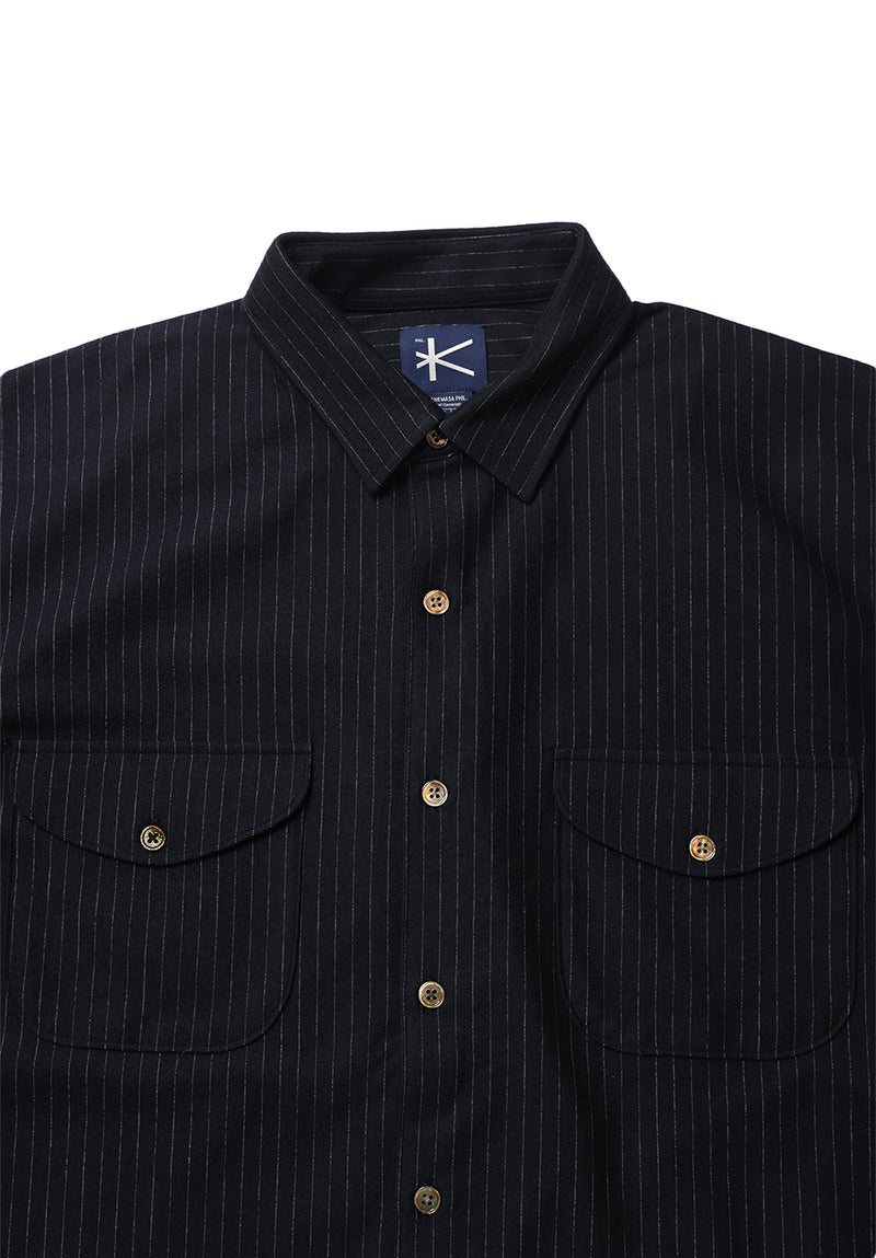 High Gauge Milled Wool Stripe Square Shirt